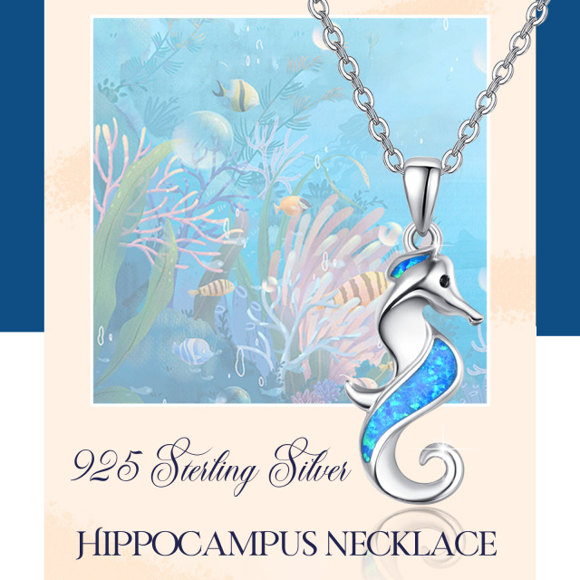 Sterling Silver Opal Hippocampus Pendant Necklace-4
