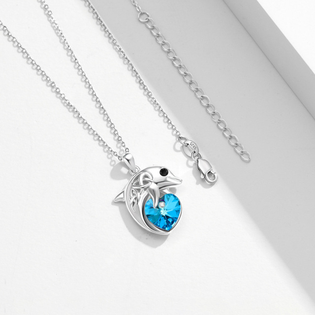 Collana con ciondolo a forma di cuore e delfino in cristallo in argento sterling-3