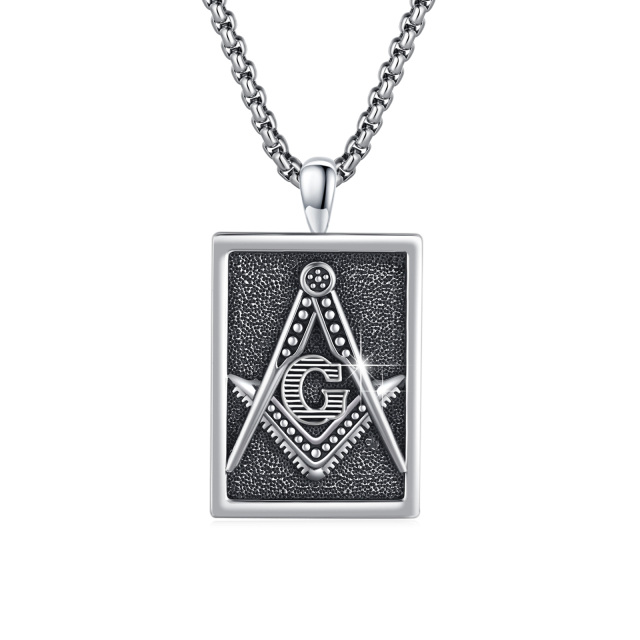 Sterling Silver Masonic Symbol Pendant Necklace-4