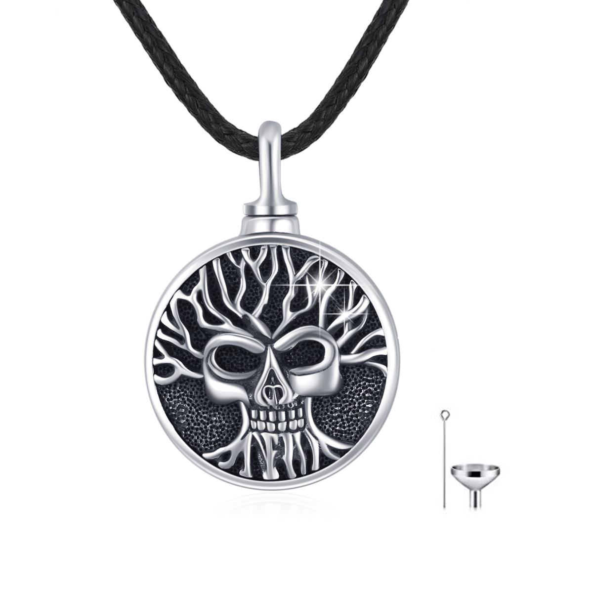 Sterling Silver Tree Of Life & Skull Urn Necklace for Ashes-1