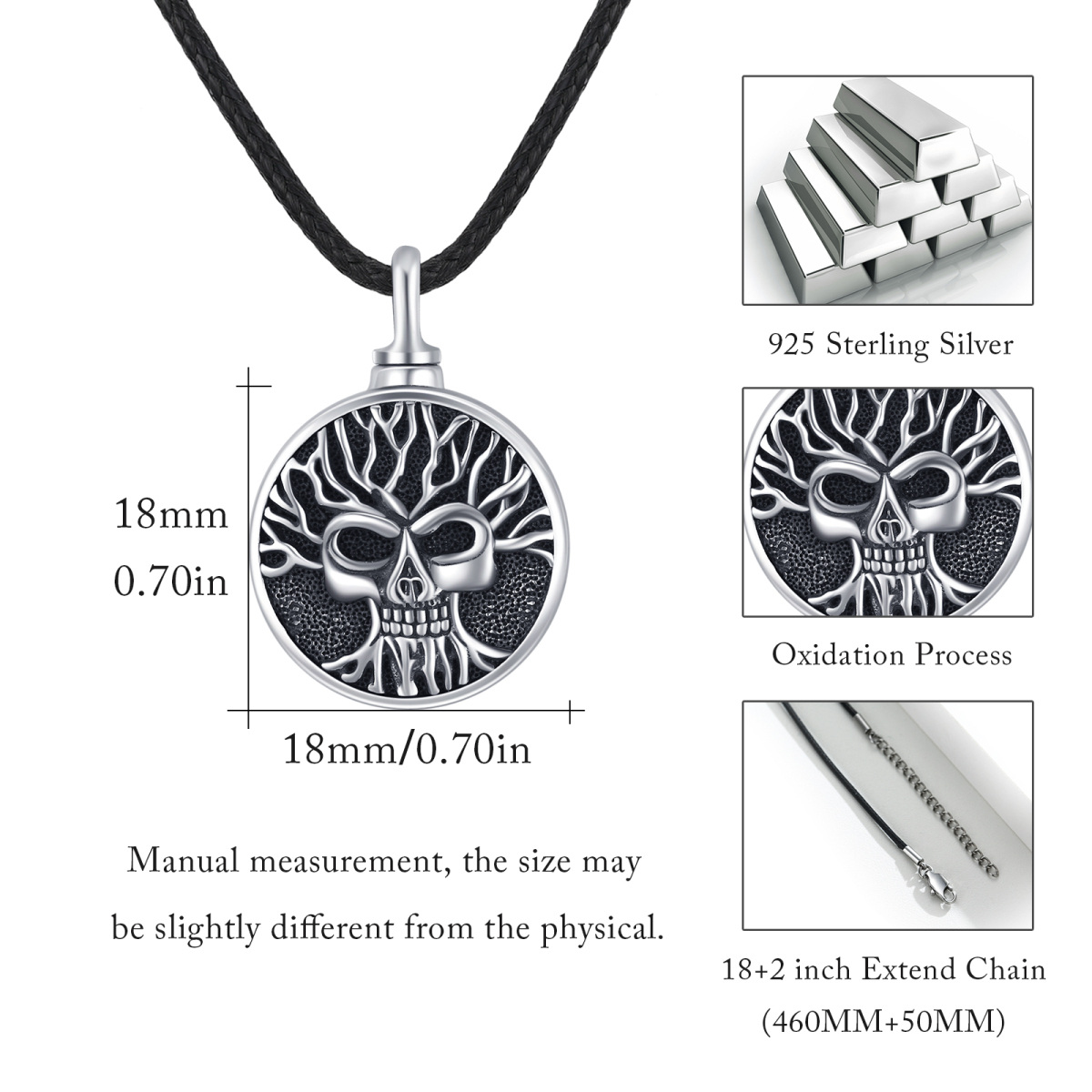 Sterling Silver Tree Of Life & Skull Urn Necklace for Ashes-5