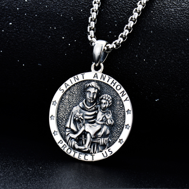 Sterling Silver St. Anthony Coin Pendant Necklace with Engraved Word for Men-2