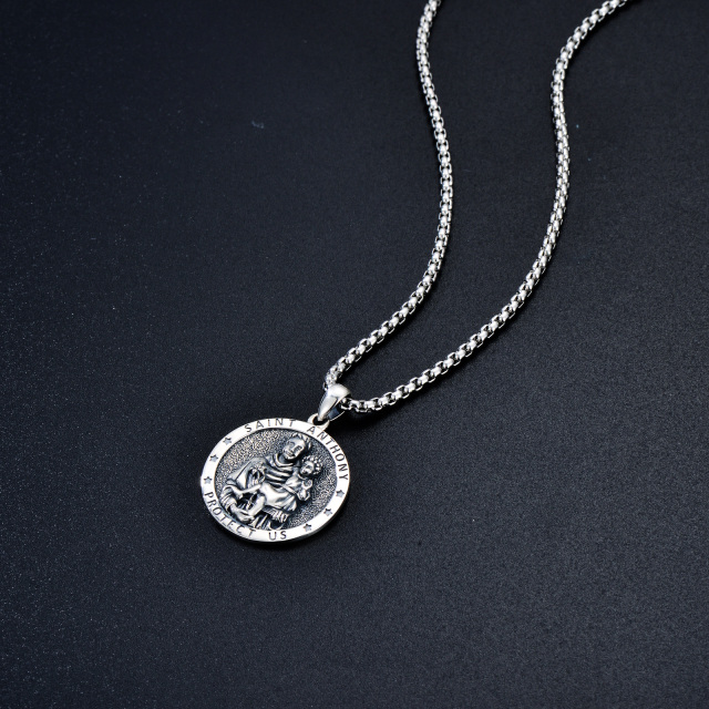 Collier avec pendentif en forme de pièce de monnaie de Saint-Antoine en argent sterling avec mot gravé pour homme-3