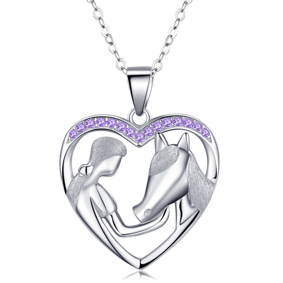 Collier en argent sterling avec pendentif cheval en zircone cubique de forme circulaire-1