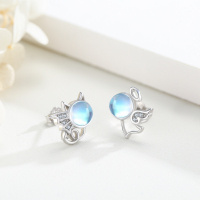 wholesale 925 Sterling Silver Devil Angel Stud Earrings With Blue Moonstone Cubic Zirconia For Women-