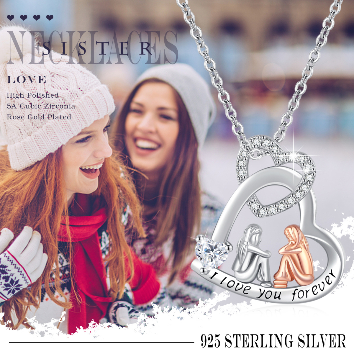 Herzförmige Halskette aus Sterlingsilber mit Zirkonia-Herzanhänger und eingraviertem Wort-6