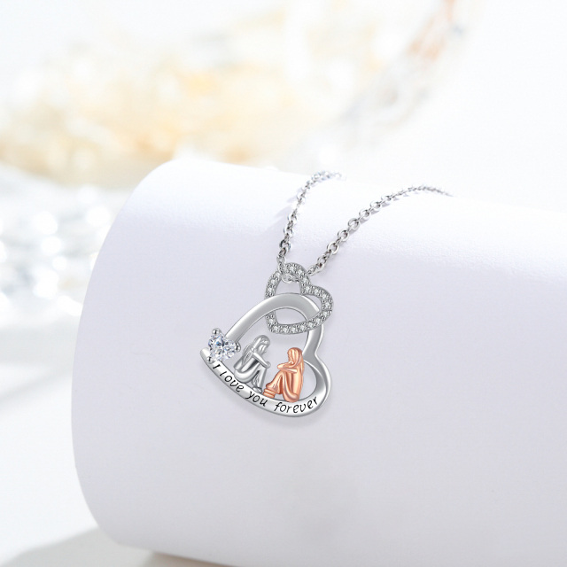 Sterling Silver Heart Shaped Zircon Heart Pendant Necklace with Engraved Word-2