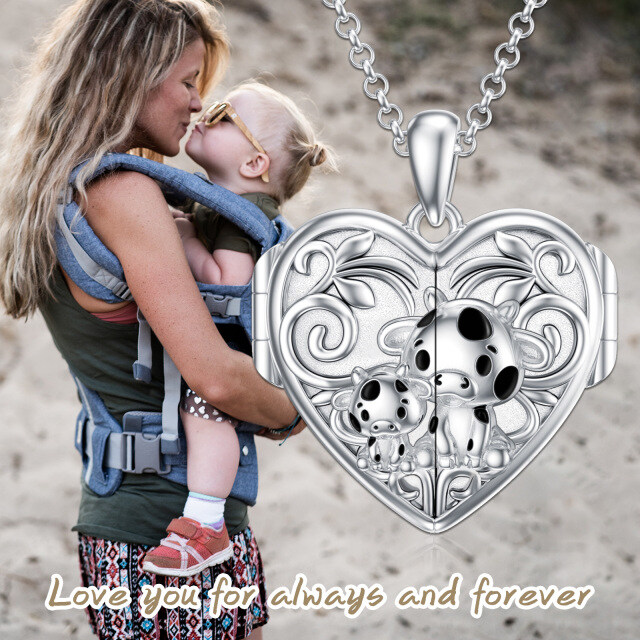 Plata de Ley Vaca Personalizado Foto Locket Collar-2