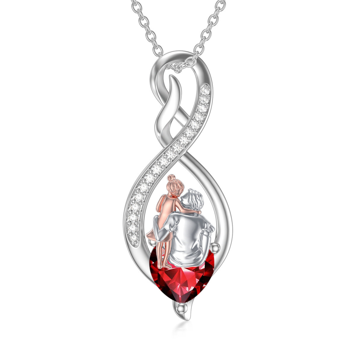 Sterling Silver Two-tone Cubic Zirconia Father & Daughter Infinity Symbol Pendant Necklace-1