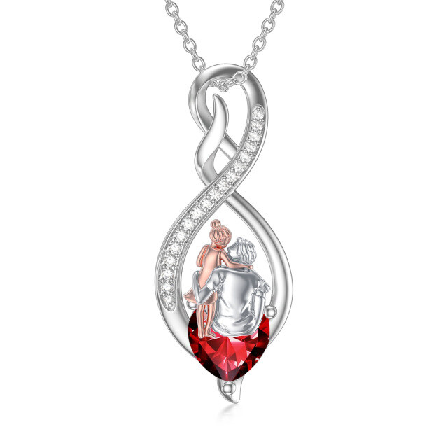 Sterling Silver Two-tone Cubic Zirconia Father & Daughter Infinity Symbol Pendant Necklace-0