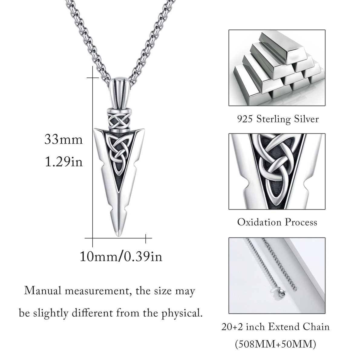 Sterling Silver Arrow & Celtic Knot Pendant Necklace-6