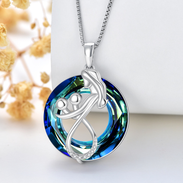 Sterling Silver Circular Shaped Parents & Children Crystal Pendant Necklace-5