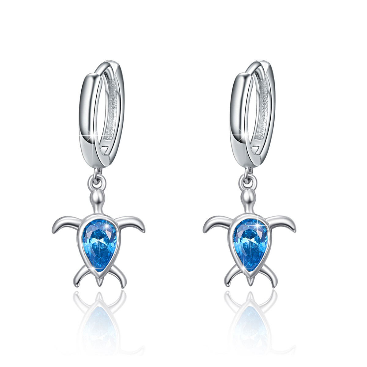 Sterling Silver Zircon Sea Turtle Drop Earrings-1