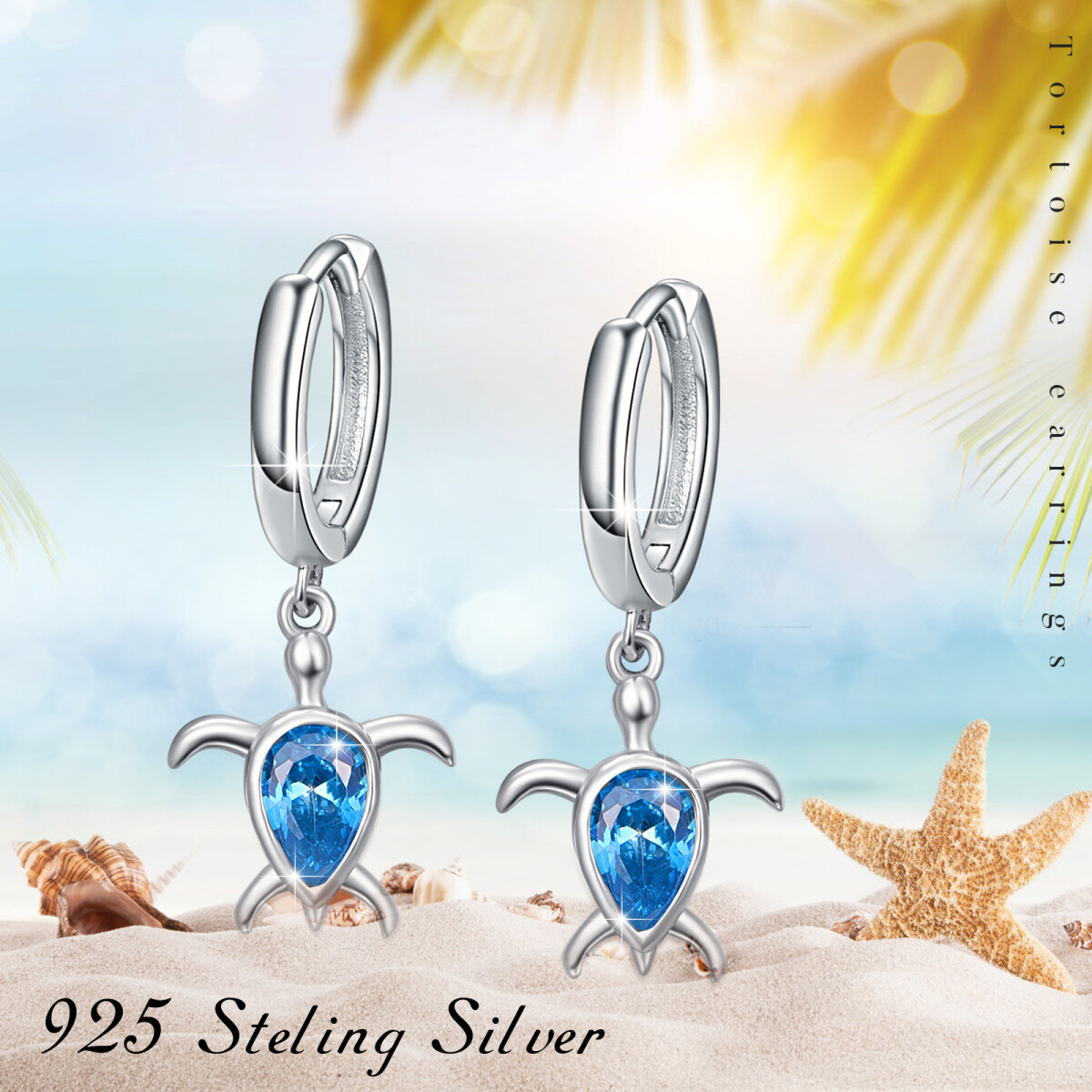 Sterling Silver Zircon Sea Turtle Drop Earrings-5