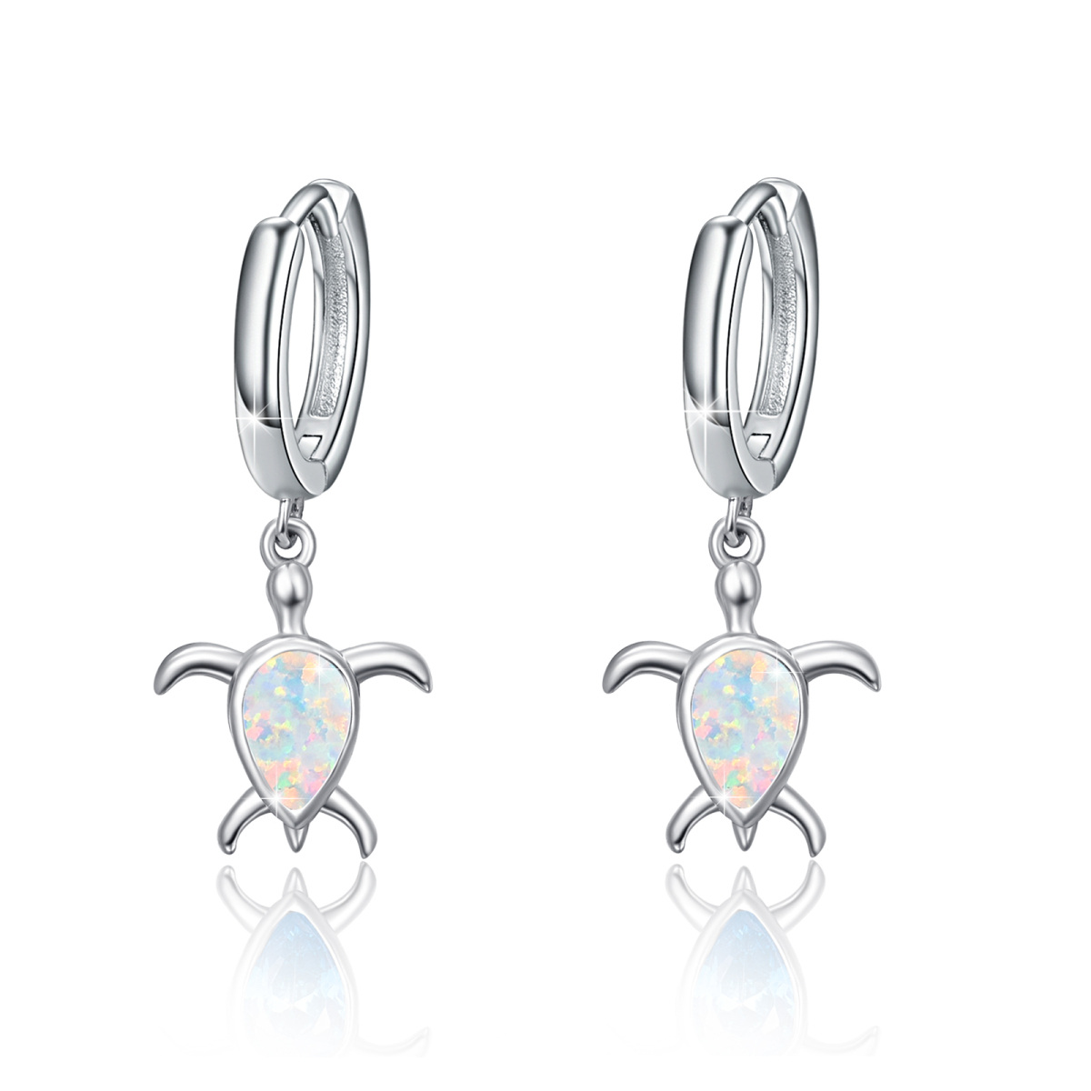 Sterling Silver Pear Shaped Opal Sea Turtle Drop Earrings-1