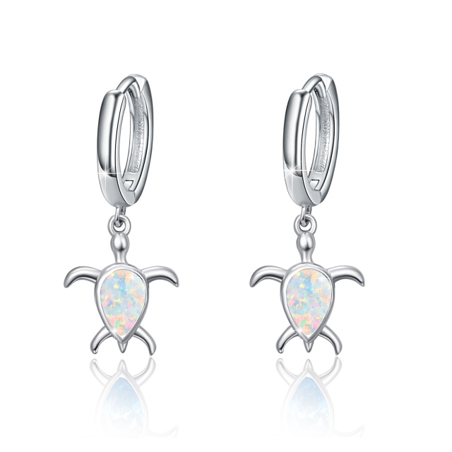 Sterling Silver Pear Shaped Opal Sea Turtle Drop Earrings-0