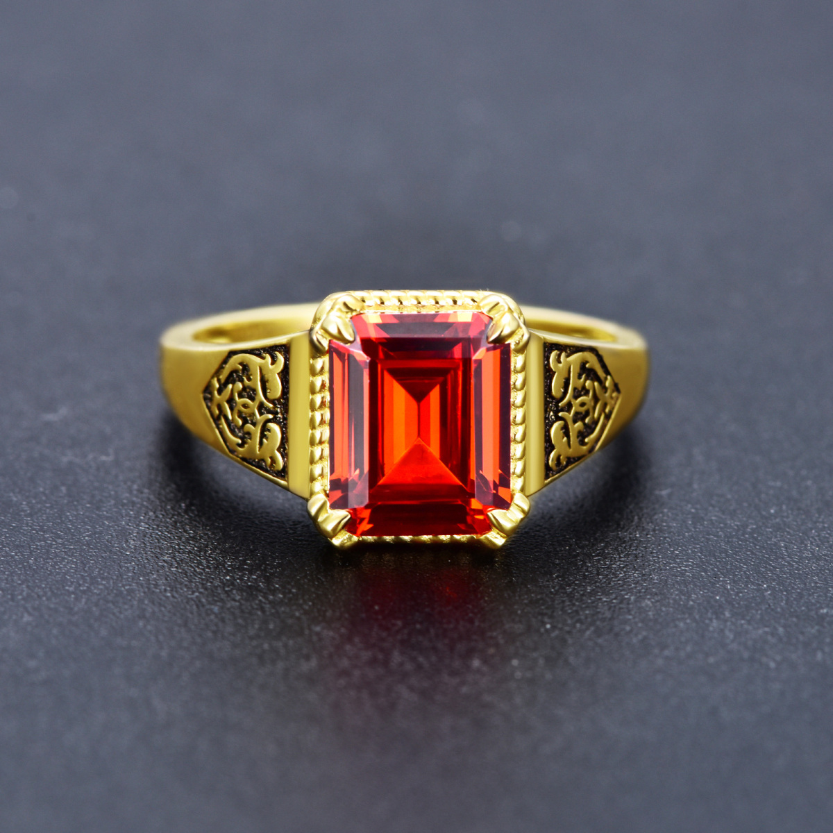 9K Gold Princess Square Garnet Cubic Zirconia Ring-1