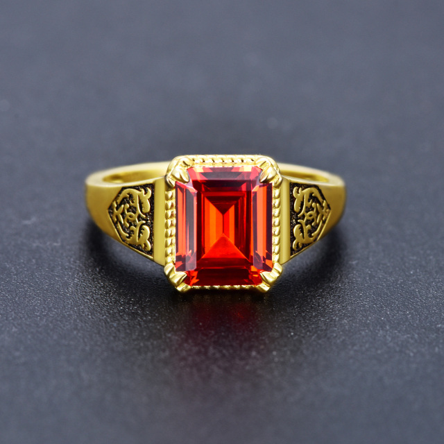9K Gold Princess Square Garnet Cubic Zirconia Ring-0