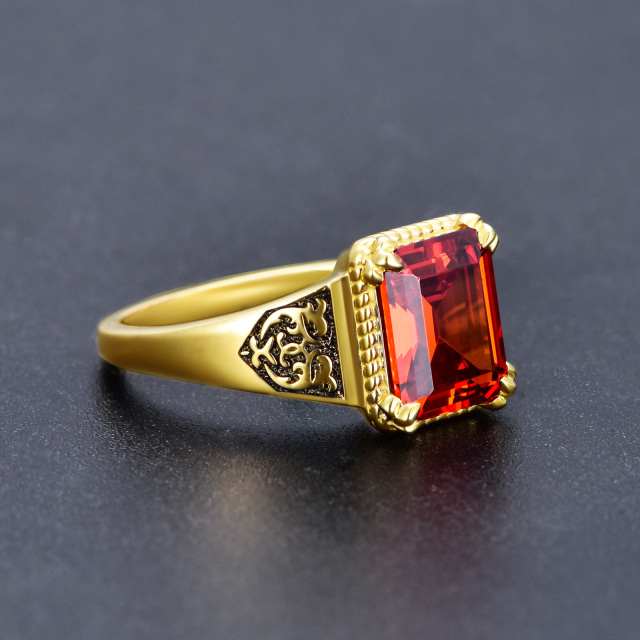 9K Gold Princess Square Garnet Cubic Zirconia Ring-2