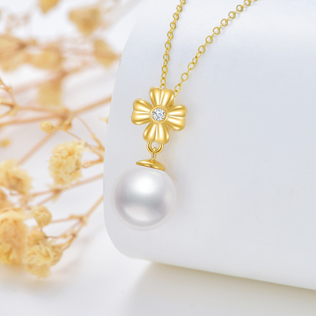 14K Gold Round Pearl Cross Pendant Necklace-3