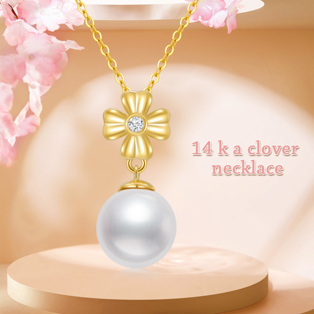 14K Gold Round Pearl Cross Pendant Necklace-5