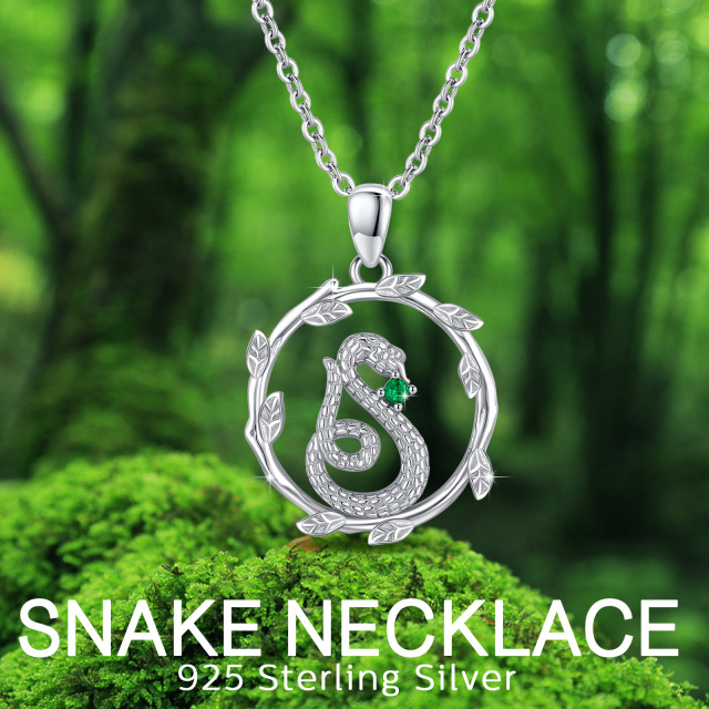 Collana con ciondolo a forma di serpente e foglie in argento sterling a forma di cerchio c-6