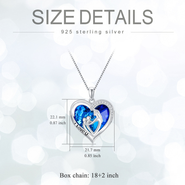 Sterling Silver Heart Mother Crystal Pendant Necklace with Engraved Word-4