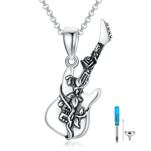 Sterling Silver with Black Rhodium Guitar Urn Necklace for Ashes-0
