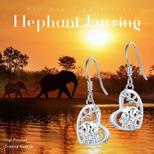 Sterling Silver Elephant Drop Earrings-4