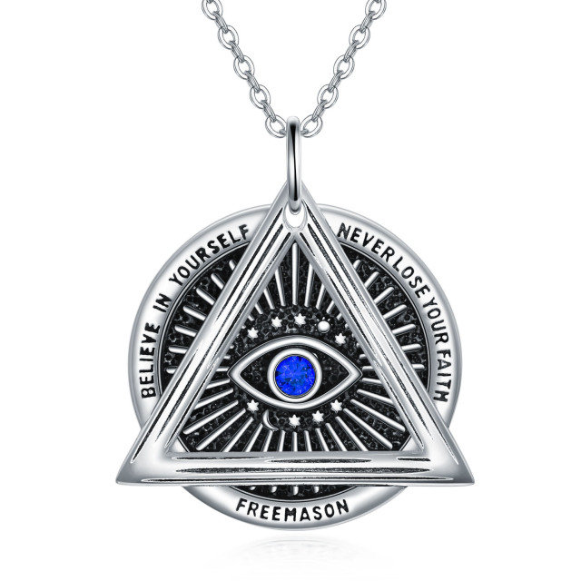 Sterling Silver Cubic Zirconia Evil Eye & Masonic Symbol & Round & Triangle Pendant Necklace-1