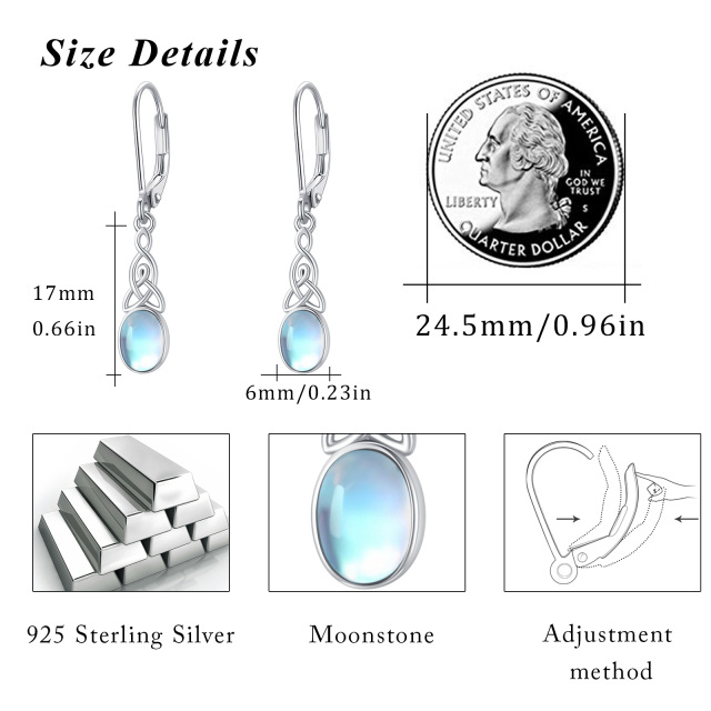 Brincos de prata esterlina com pedra da lua oval e nó celta com alavanca-3