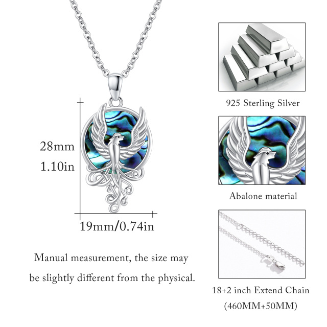 Sterling Silver Circular Shaped Abalone Shellfish Phoenix Pendant Necklace-5