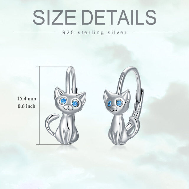 Sterling Silver Circular Shaped Cubic Zirconia Cat Hoop Earrings-4