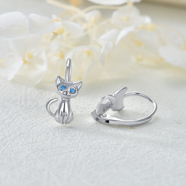 Boucles d'oreilles en argent sterling avec zircon cubique en forme de chat-3