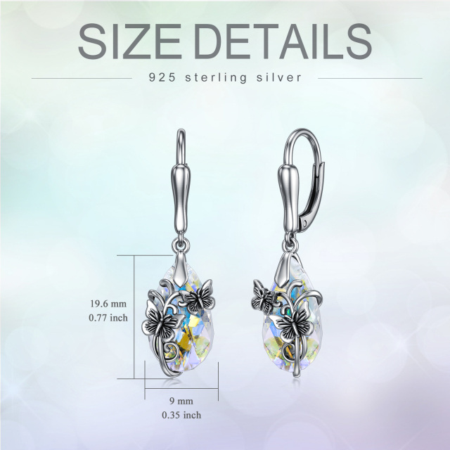 Sterling Silver Crystal Butterfly & Drop Shape Lever-back Earrings-4