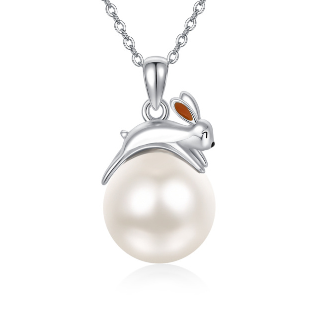 Sterling Silver Pearl Rabbit Pendant Necklace-0