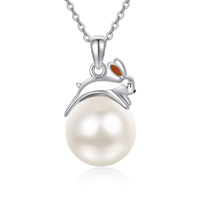 Sterling Silver Pearl Rabbit Pendant Necklace