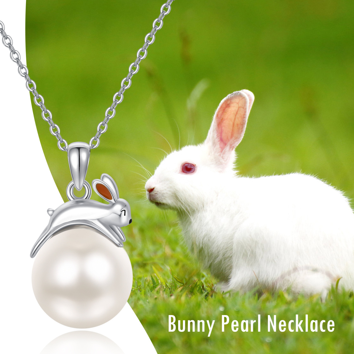 Sterling Silver Pearl Rabbit Pendant Necklace-5