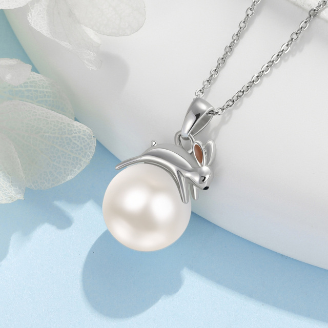Sterling Silver Pearl Rabbit Pendant Necklace-2