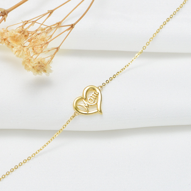 14K Gold Heart Pendant Bracelet with Engraved Word-2