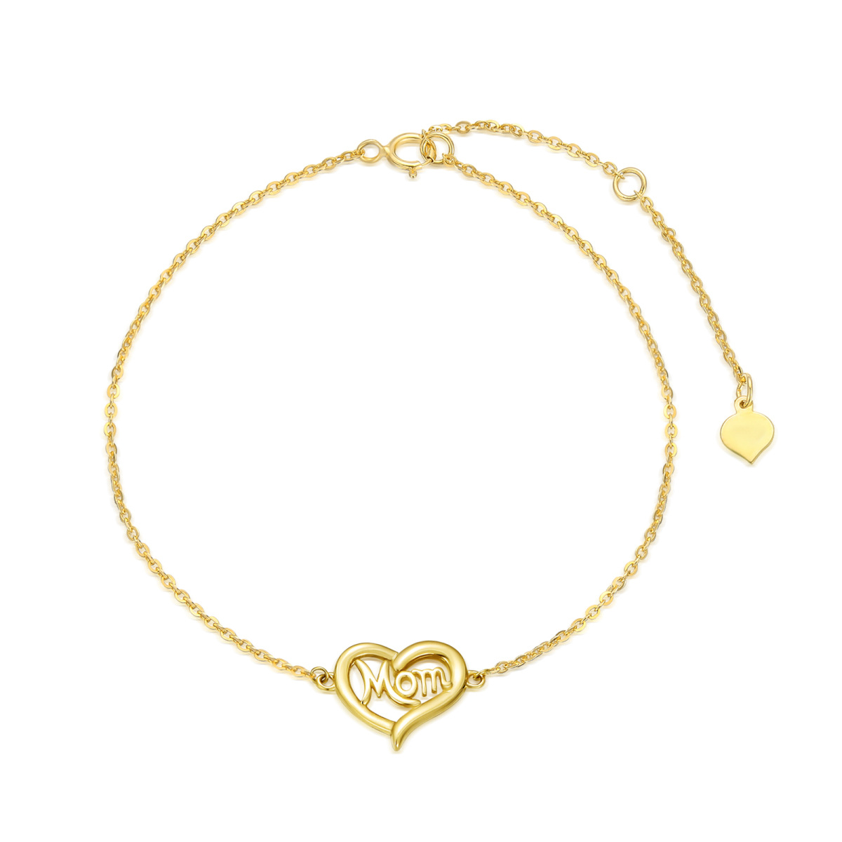 Pulsera de oro de 14 quilates con colgante de corazón y palabra grabada-1