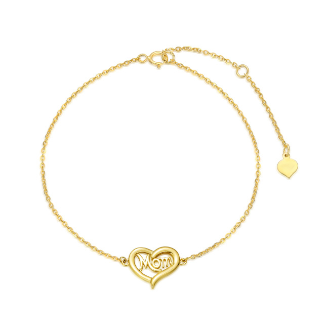 14K Gold Heart Pendant Bracelet with Engraved Word-0