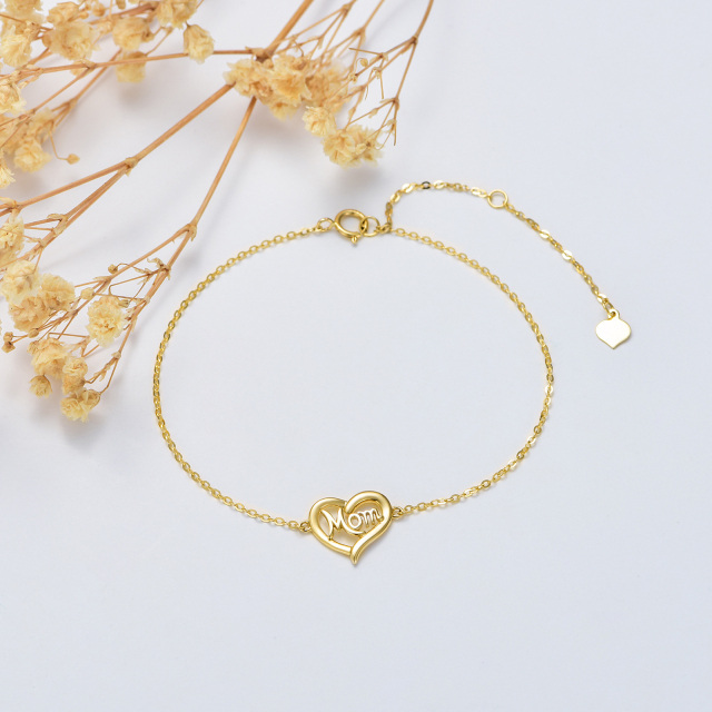 Bracelet en or 14K avec pendentif en forme de coeur et mot gravé-3