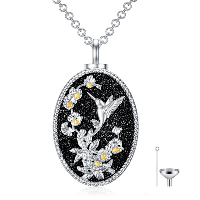 Sterling Silver Two-tone Hummingbird & Birth Flower Urn Necklace for Ashes-1
