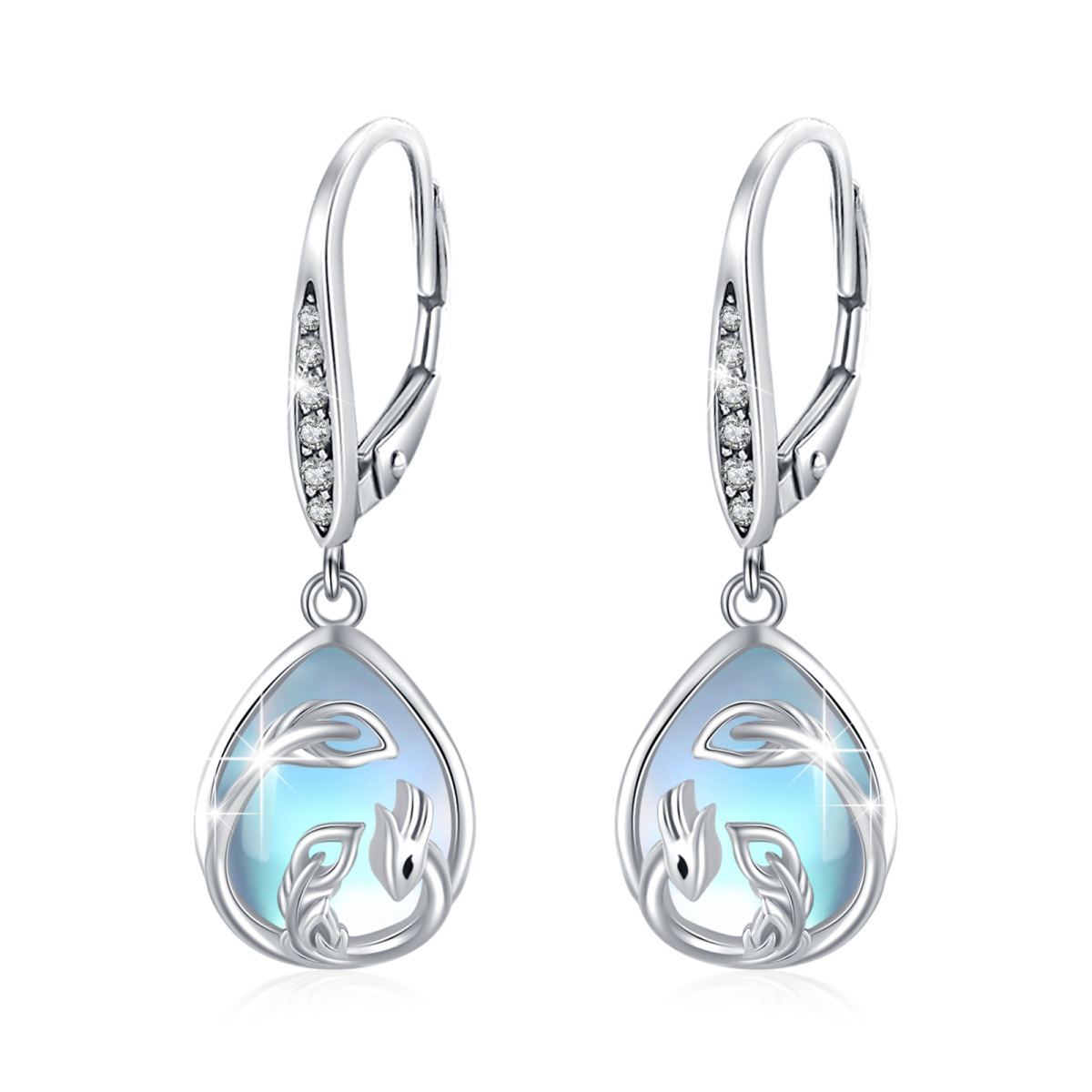 Boucles d'oreilles en argent sterling avec Phoenix en pierre de lune en forme de poire et-1