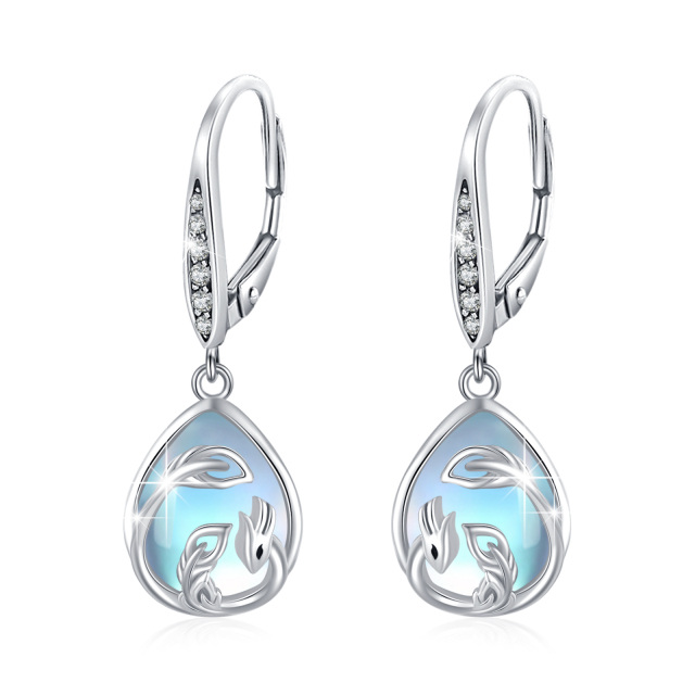 Sterling Silver Pear Shaped Moonstone Phoenix & Drop Shape Lever-back Earrings-0