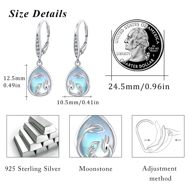 Sterling Silver Pear Shaped Moonstone Phoenix & Drop Shape Lever-back Earrings-3