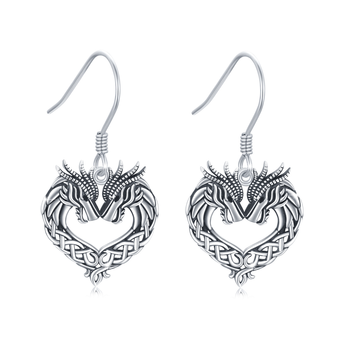 Sterling Silber Drache & Herz Tropfen Ohrringe-1