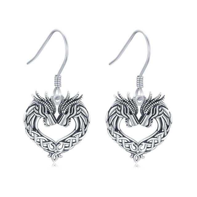 Sterling Silver Dragon & Heart Drop Earrings-0