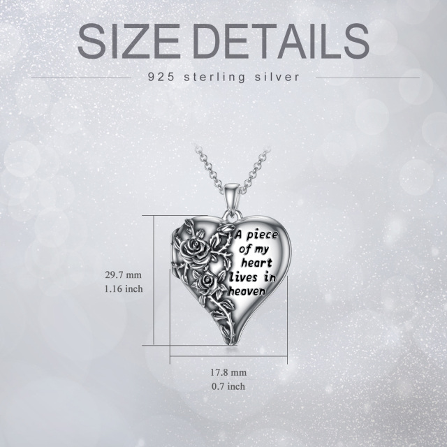 Colar de prata esterlina com rosa e coração, medalhão fotográfico personalizado com palavr-5